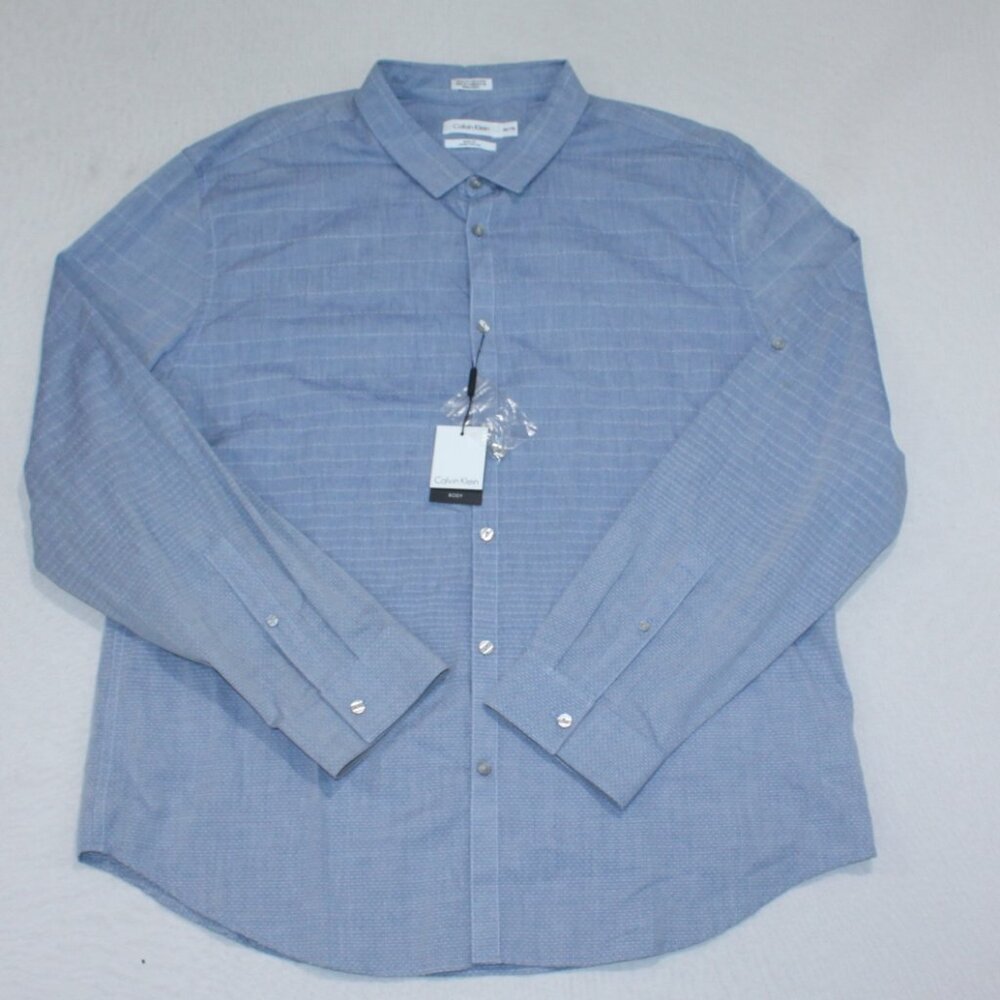 Calvin Klein Men Dress Shirt Button Down Blue Long Sleeve Size 2XL